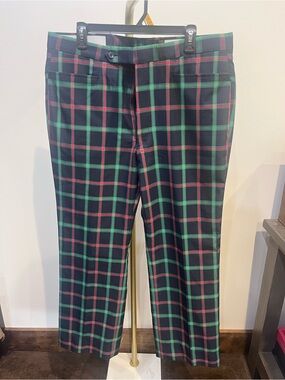 Vintage Plaid Straight-Leg Men’s Dress Pants in Black, Green & Red